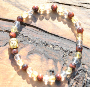 Armkette Citrin, Bergkristall & Tigerauge, Boudha