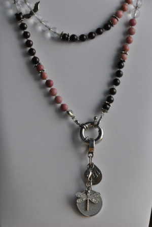 Halskette, Rhodonit, Granat, Bergkristall