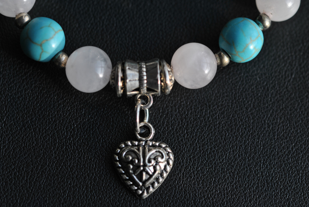 Armkette Magnesit blau & Rosenquarz mit Herz – Bild 2
