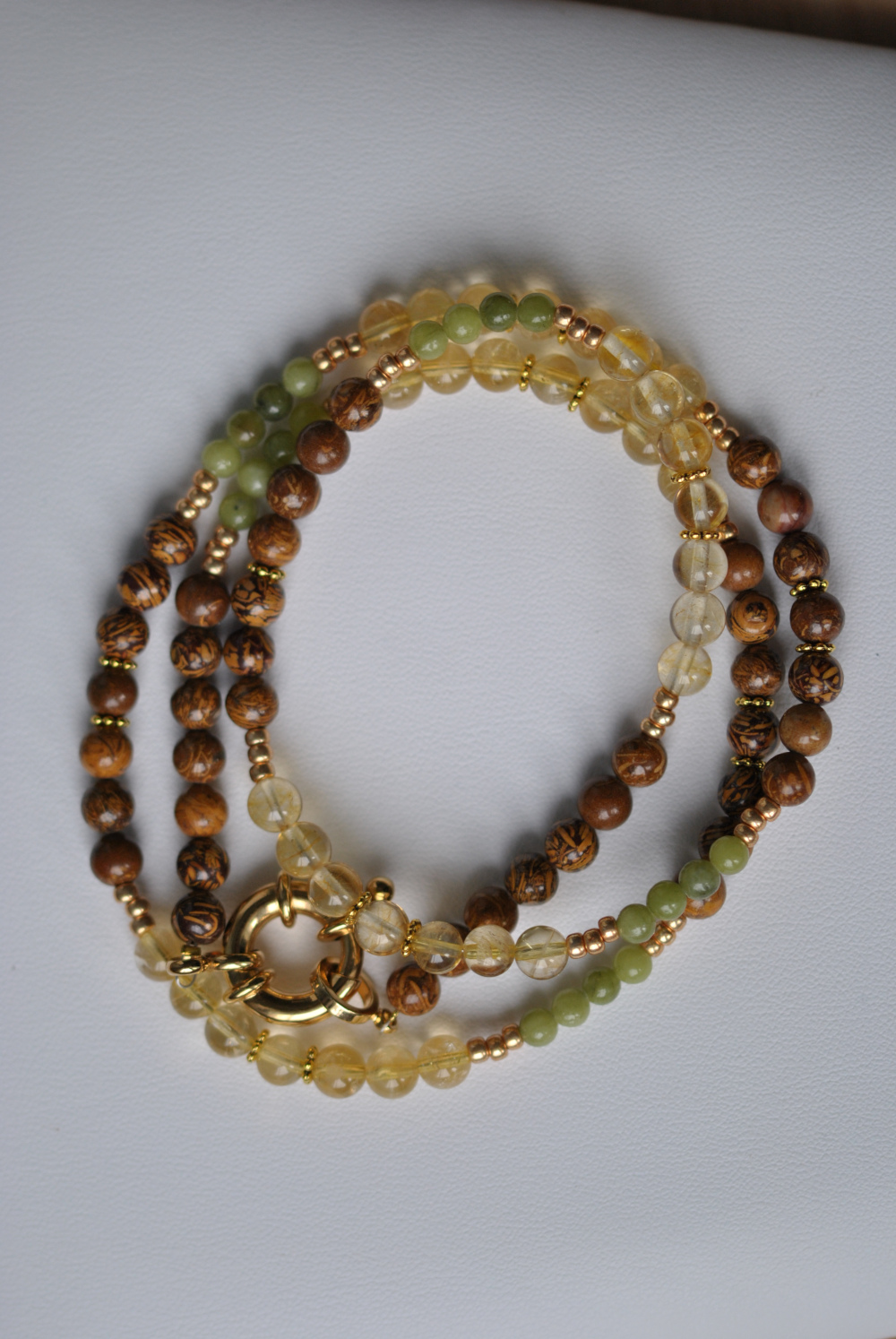 Jade, Elefantenhaut Jaspis, Citrin / Langehalskette mit Bernstein – Bild 2